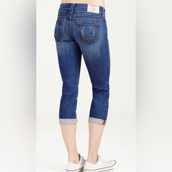 TRUE RELIGION Denim Lizzy Capri Jean Cropped Low Rise Blue Size 28 - Picture 1 of 12
